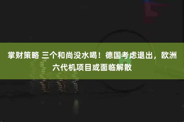 掌财策略 三个和尚没水喝！德国考虑退出，欧洲六代机项目或面临解散
